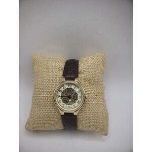Vintage AK Anne Klein Wristwatch Watch Analog Gold Tone Brown Leather Band
